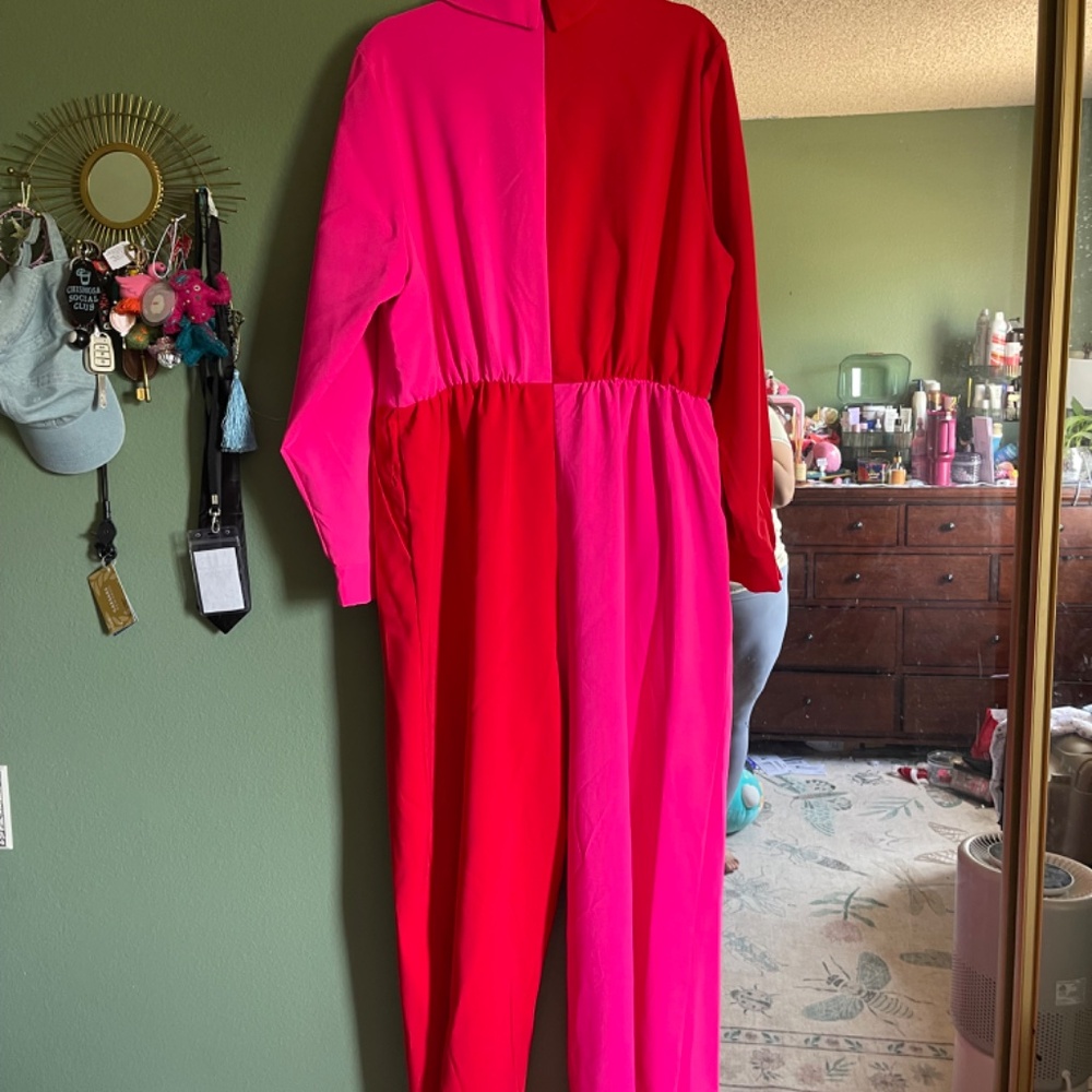Fashion to Figure: Patrick Starr Collection Red and Pink Jumpsuit Size 2 - Picture 4 of 10